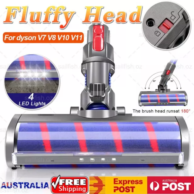 4 LED Fluffy Floor Soft Roller Cleaner Head Brush Vacuum For Dyson V7 V8 V10 V11