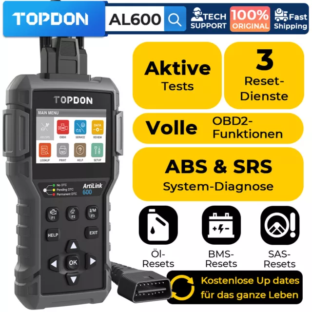 TOPDON AL600 Profi KFZ OBD2 Diagnosegerät Scanner ABS SRS SAS BMS Auslesegerät