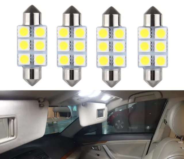 4x 12V KFZ LED Festoon Sofitten 6 SMD 36mm 5050 Licht Lampe Auto Weiß 6000K