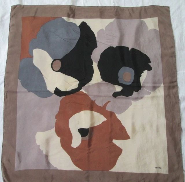 Foulard Vintage 100% Soie - Motif Stylos Et Encriers, 85x90 Cm, Vert, Made In Italy