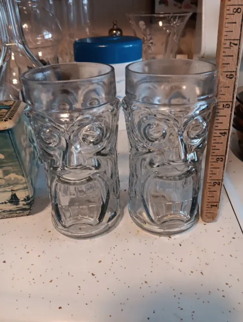 2 Vintage Anchor Hocking Double Sided Tiki Head Tumbler Glasses New