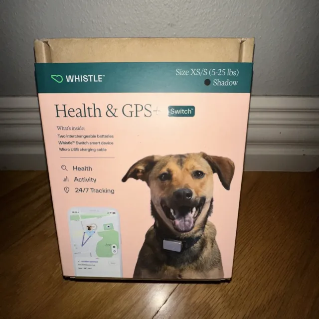 Interruptor Whistle Health y GPS para perros 5-25 libras NUEVO
