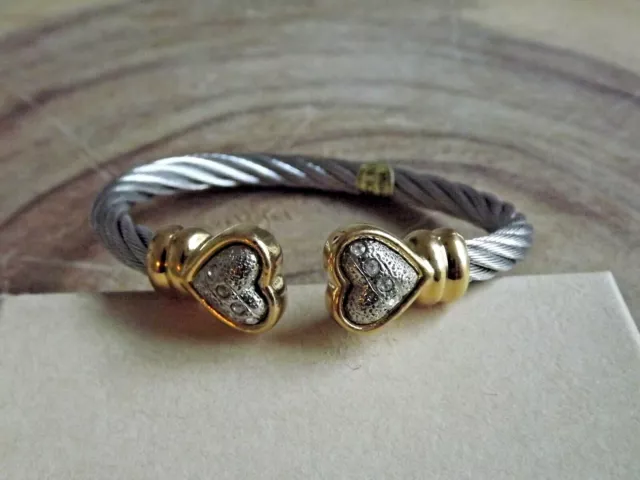 Magnetic Stainless Steel Wire Bracelet - Pain Relief Wire Cuff With CZ - Heart