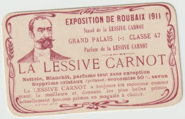 Rare carte parfumée ancienne Lessive Carnot Expostion de 1911 Roubaix