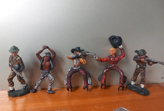 LANDI CROMOPLASTO XILOPLASTO Soldatini Cow Boy Inginocchiato Sparante