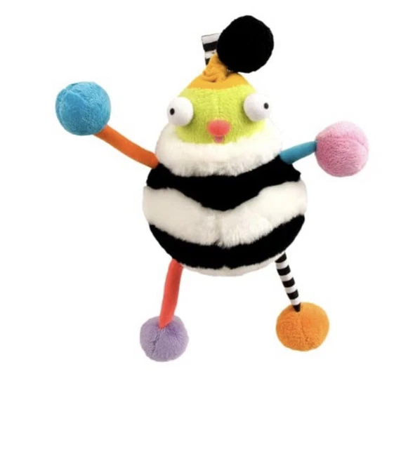 Kushies Zolo Fuzzi Poofi Plush Black White Colorful Toy Stuffed Monster Rattle
