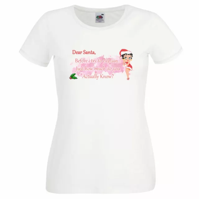 Ladies Naughty Girl Dear Santa Christmas Cartoon Betty Xmas T-Shirt