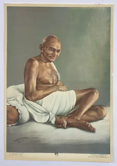 Vintage 40's Politica Stampa Gandhi Da Chandulal Shah 14in x 2
