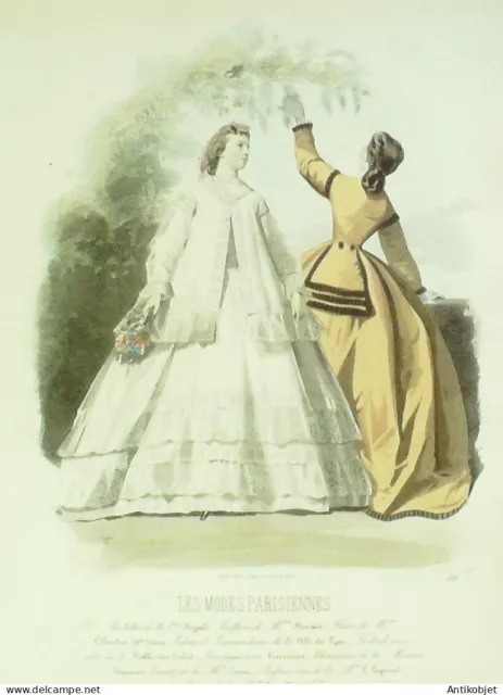 Gravure Modes parisiennes 1864 n°1111 Robes ne gros de Naples et Velours
