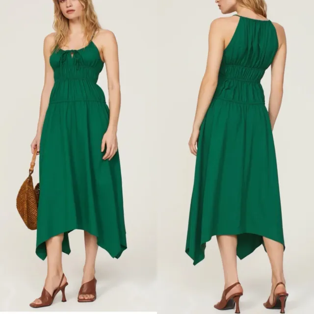 PROENZA SCHOULER Dress Womens 10 Green Drapey Ruched Midi Sleeveless White Label