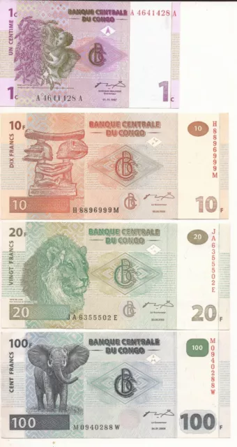 LOT  de  4  Billets  Banque  Centrale  Du  Congo