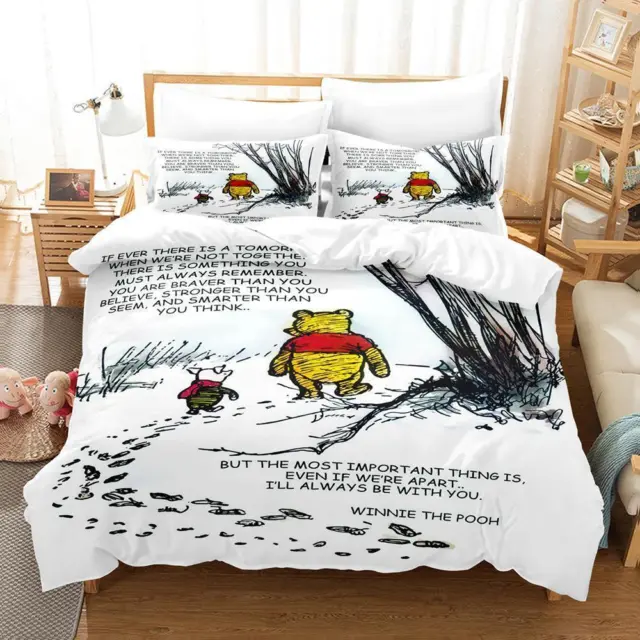 Winnie Pooh Bedding Set 3Pcs Quilt Duvet Cover Single Double King Size UK 3