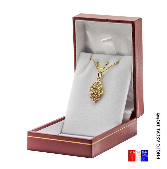 Collier Pendentif Main De Fatma - Cristal & Oxyde De Zirconium - Plaqué Or Jaune 750 - Longueur 46-50cm - Neuf Avec étiquettes