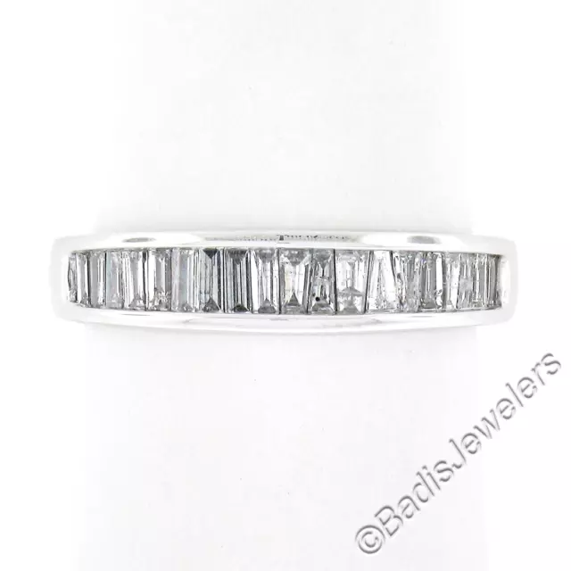 Sólido 14K Oro Blanco .60ctw Corte Baguette Juego Canal Diamante Apilable Anillo