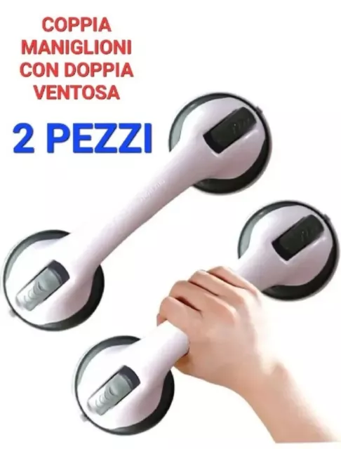 2pz MANIGLIA MANIGLIONE SICUREZZA PER ANZIANI DISABILI DA VASCA DOCCIA A VENTOSA