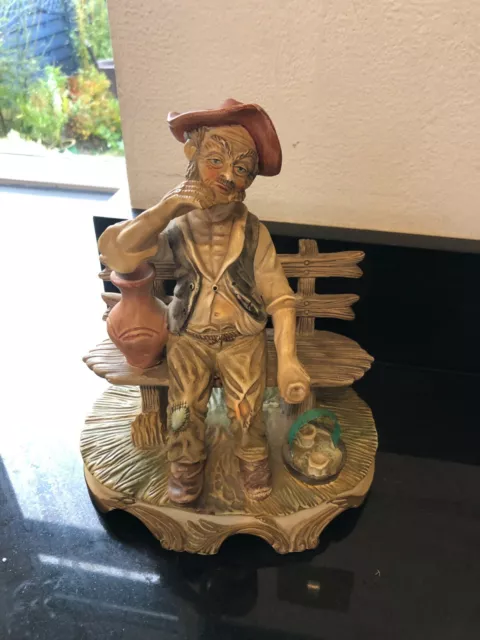 Capodimonte style Tramp Sitting On Bench ceramic Figurine 23cm high