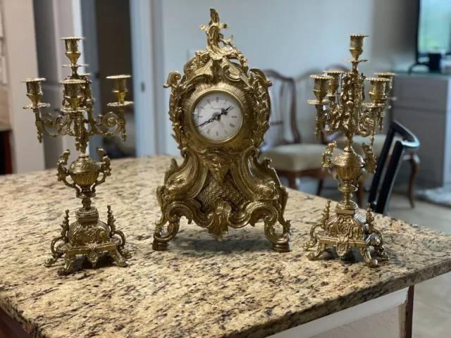 Imperial BREVETTATO  Clock with  TWO Candelabras - 3 Piece Garniture Set