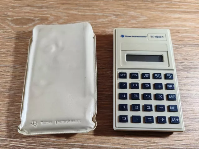 Ancienne calculatrice Texas Instruments TI-501 + étui de rangement testé