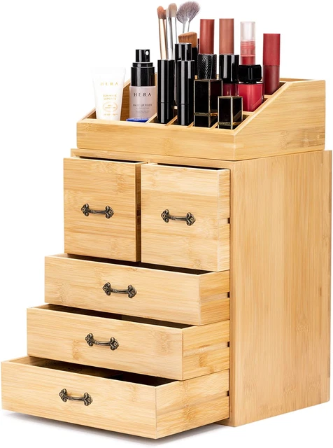Bamboo Makeup Organizer with Drawers Large Cosmetic Organizer Countertop