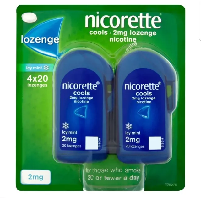 5 pastillas Nicorette Cools 2 mg nicotina helado sin azúcar como nuevas (4 x 20, total 400)
