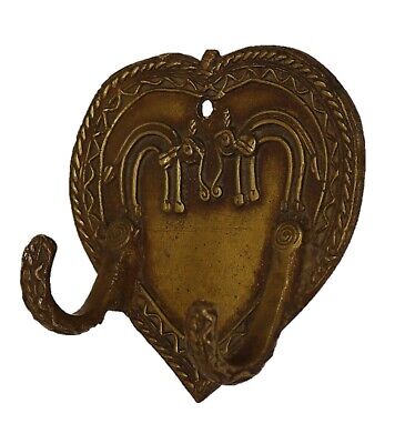 Heart Shape Elephant Design Antique Style Handmade Brass Cloth Wall Hanger Hook 3