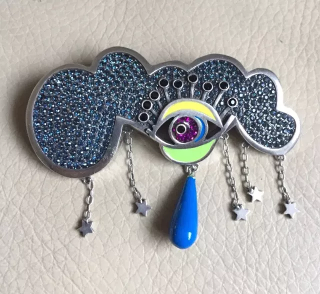 NEW! Marc Jacobs Julie See All Cloud Pin Brooch, Silver & Multi Color, Size 70MM