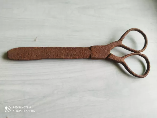 Antique Primitive RARE & BIG Hand Wrought Iron Scissors 19th Century Old Shears