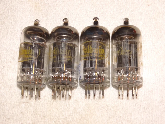 4 X 12au7 Raytheon / Baldwin Tubes Noir Plts-O Super Fort Quad Assortis 1960 #7