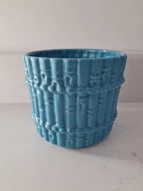 Vintage Casa Pupo London Bamboo Blue Ceramic Jardiniere Flower Plant Pot Vase