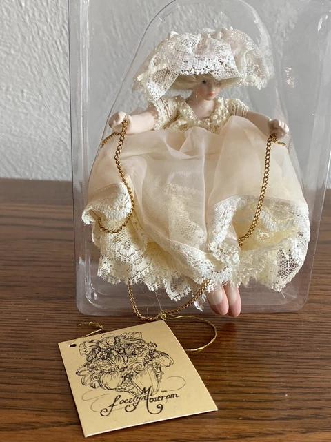 Vintage Kurt Adler Jocelyn Mostrom Porcelain Doll Ornament New Lady On Swing