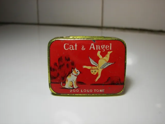 Rare Boite Pub Aiguilles Gramophone CAT & ANGEL 1920 Nadeldose Needles Tin #1