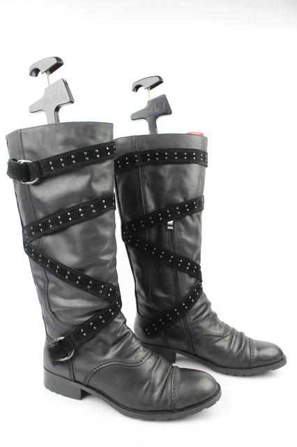 Bottes NO NAME Cuir Noir Lanières Daim Clouté T 39 TRES BON ETAT