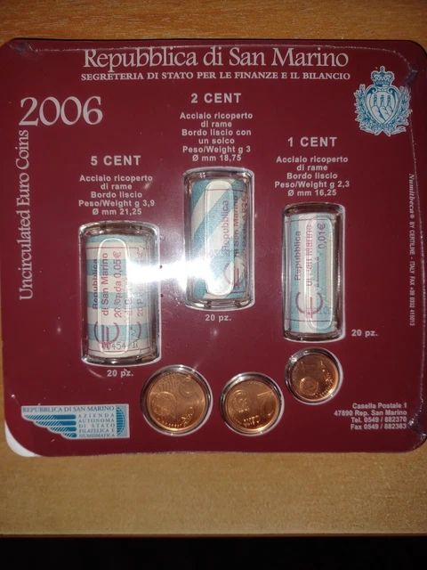 Coffret Euro San Marino 2006 - Rare Set de 3 Rouleaux (1, 2 et 5