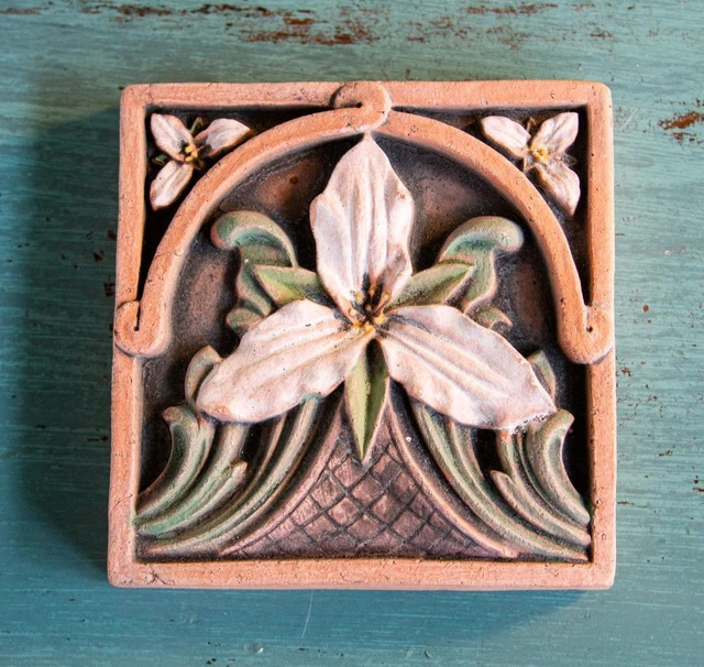 Vintage Trillium Wildflower Arts Crafts Gothic Pottery Hand Crafted Tile Ellison