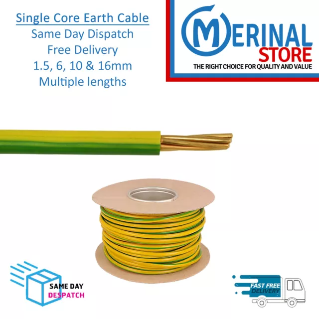 Single Core Earth  Cable Yellow & Green Bonding Conduit Multiple Lengths & Sizes
