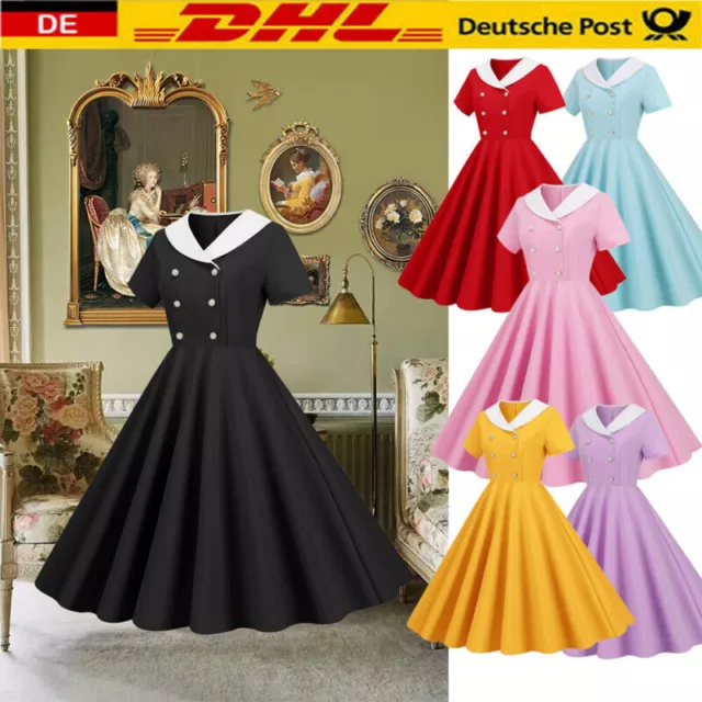 Retro Damen 50's60's Rockabilly Midikleid Petticoat Partykleider Cocktail Kleid~