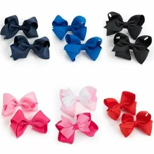 2 Pack Hair Bow Girls Clips Back To School Ribbon 4" Pair Slides Accessory Pair