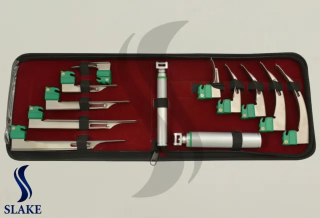 Fiberoptic Laryngoscope Mac + Miller EMT Anesthesia Combo SET 9 BLADES 2 HANDLES