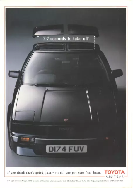 TOYOTA MR2 T - BAR  motor car  :- Original Vintage 1987 Advert ~ POST FREE