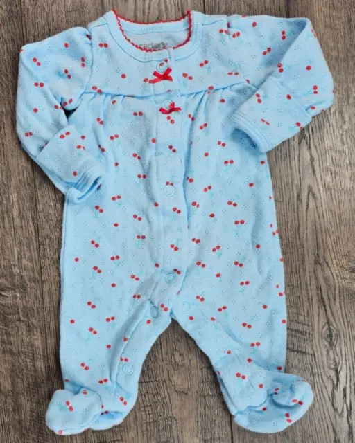 Baby Girl Clothes Carter's Preemie Blue Red Cherries Footed Outfit