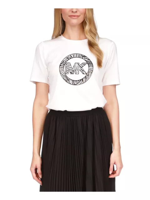 MICHAEL MICHAEL KORS Womens White Logo Graphic Short Sleeve Crew Neck T-Shirt L