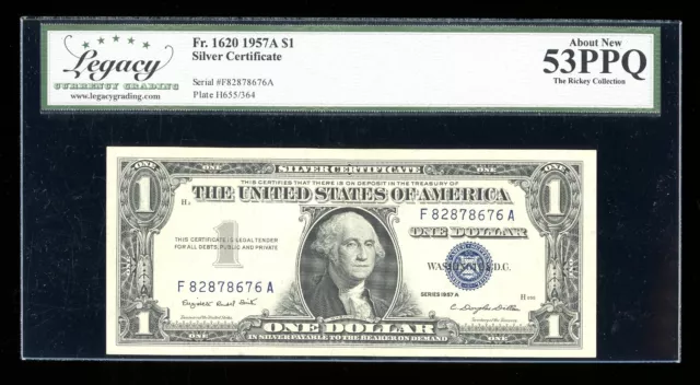 DBR $1 1957-A Silver Fr. 1620 FA Block Legacy 53 PPQ Serial F82878676A