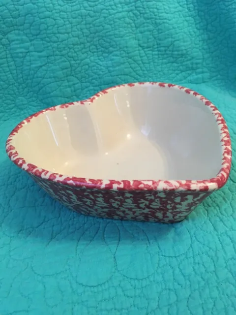 Roseville Pottery Red Spongeware Heart Shaped Bowl~Dish~Made In USA~Gerald Henn