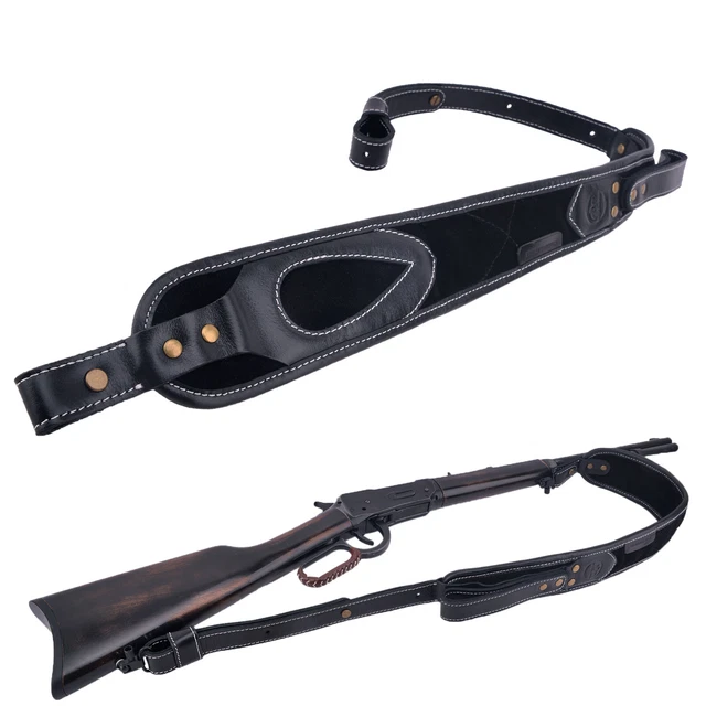 USA HUNTING GENUINE Leather Rifle Gun Sling Nonslip Strap With Padded
