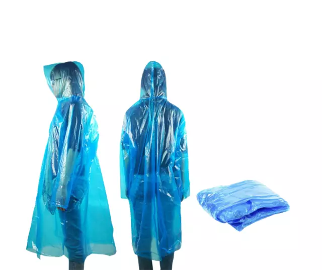 2 x Poncho Emergency Waterproof Raincoat Blue Adult Hooded Music Concert