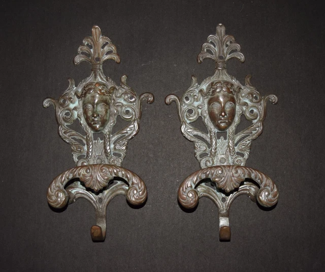 Set of 2 Brass Angel Hook Braided Girl Face Wall Hanger With Floral Design HK468 9