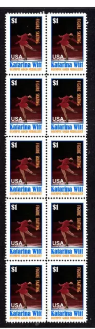 Katarina Witt Figure Skating Strip Of 10 Mint Vignette Stamps 3