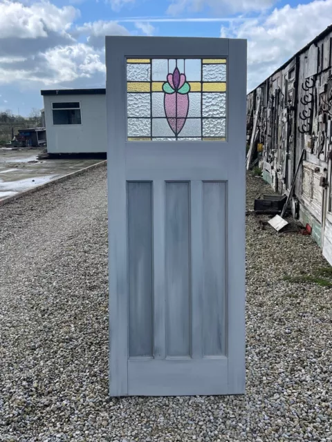 XSG 07 (29 3/4 X 77) Fully Restored 1930’s Period Stained Glass Front Door 2