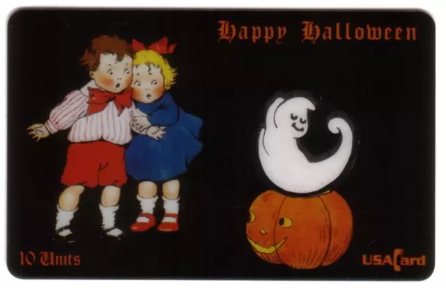 10u Halloween Fantôme Sur Droit Avec Arrière Bouclé Pumpkin & Enfants Phone