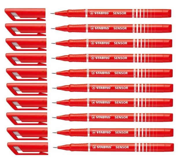 10 x STABILO Fineliner SENSOR Tintenschreiber Filzstift F 0,3 mm rot